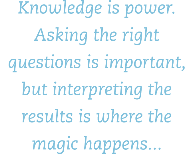 Knowledge is power  Asking the right questions is important, but interpreting the results is where the magic happens   